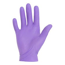Purple glove with an extended cuff, palm facing forward and fingers spread